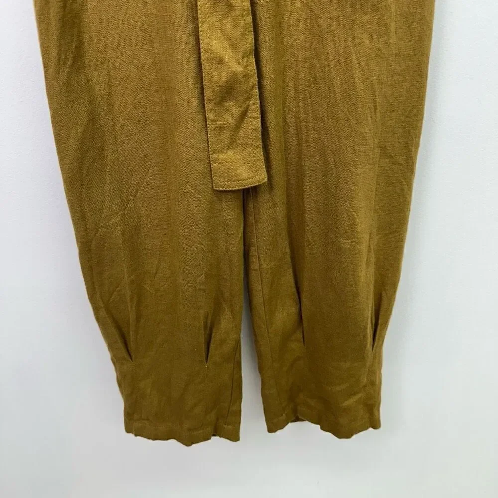 Zara Women’s Deep Mustard Yellow Linen Shortsleeved Tapered Leg Jumpsuit